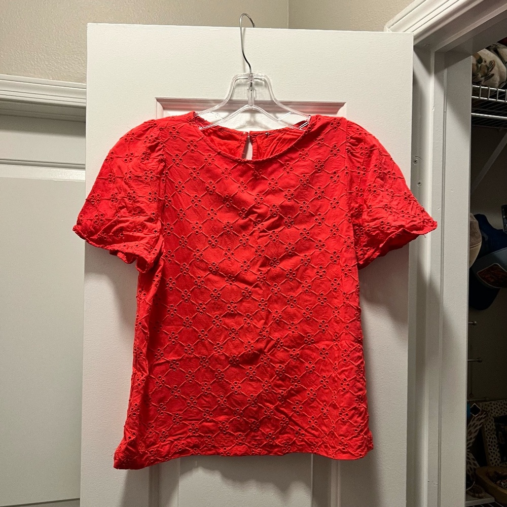 Ann Taylor Loft Eyelet Red Top